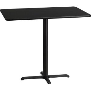 Flash Furniture Stiles 30” x 48” Rectangular Black Laminate Table Top with 23.5” x 29.5” Bar Height Table Base(Black)