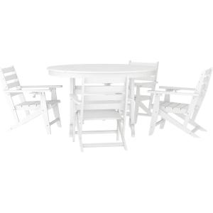 Flash Furniture Tolleson Indoor-Outdoor Adirondack Dining Set, Commercial Grade Recycled HDPE, 48″ Round Dining Table and 4 Chairs with Cupholders, 5 PC, White(White)