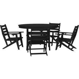 Flash Furniture Tolleson Indoor-Outdoor Adirondack Dining Set, Commercial Grade Recycled HDPE, 48″ Round Dining Table and 4 Chairs with Cupholders, 5 PC, White(Black)