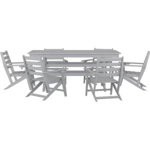 Flash Furniture Tolleson Indoor-Outdoor Adirondack Dining Set, Commercial Grade Recycled HDPE, 72″ Rectangle Dining Table and 6 Chairs with Cupholders, 7 PC, Gray(Grey)