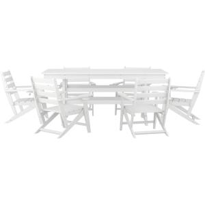 Flash Furniture Tolleson Indoor-Outdoor Adirondack Dining Set, Commercial Grade Recycled HDPE, 72″ Rectangle Dining Table and 6 Chairs with Cupholders, 7 PC, Gray(White)