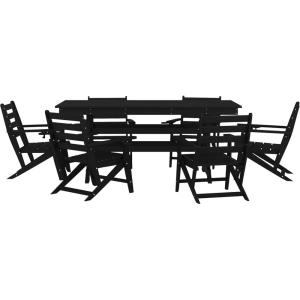 Flash Furniture Tolleson Indoor-Outdoor Adirondack Dining Set, Commercial Grade Recycled HDPE, 72″ Rectangle Dining Table and 6 Chairs with Cupholders, 7 PC, Gray(Black)
