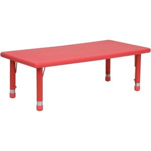 Flash Furniture Wren 24″W x 48″L Rectangular Natural Plastic Height Adjustable Activity Table(Red)