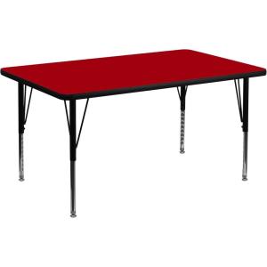 Flash Furniture Wren 30″W x 48″L Rectangular Oak Thermal Laminate Activity Table – Height Adjustable Short Legs(Red)