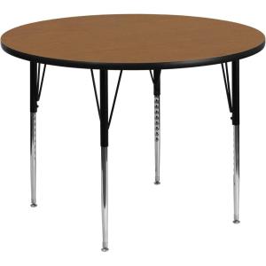 Flash Furniture Wren 42” Round Oak Thermal Laminate Activity Table – Standard Height Adjustable Legs(Oak)
