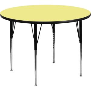 Flash Furniture Wren 42” Round Oak Thermal Laminate Activity Table – Standard Height Adjustable Legs(Yellow)