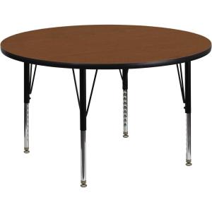 Flash Furniture Wren 48” Round Grey HP Laminate Activity Table – Height Adjustable Short Legs(Oak)