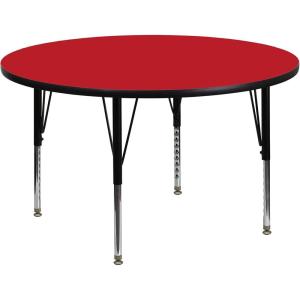 Flash Furniture Wren 48” Round Grey HP Laminate Activity Table – Height Adjustable Short Legs(Red)