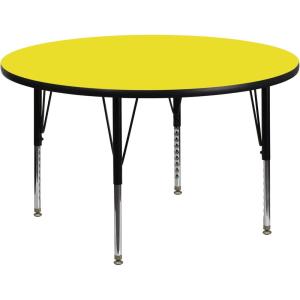Flash Furniture Wren 48” Round Grey HP Laminate Activity Table – Height Adjustable Short Legs(Yellow)