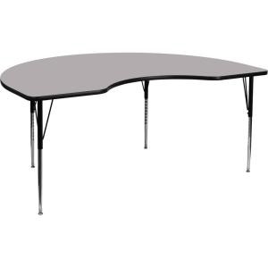 Flash Furniture Wren 48”W x 72”L Kidney Oak Thermal Laminate Activity Table – Standard Height Adjustable Legs(Grey)