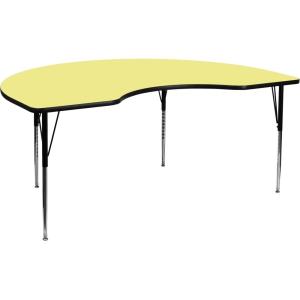 Flash Furniture Wren 48”W x 72”L Kidney Oak Thermal Laminate Activity Table – Standard Height Adjustable Legs(Yellow)