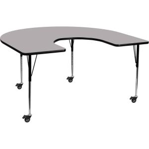 Flash Furniture Wren Mobile 60”W x 66”L Horseshoe Oak Thermal Laminate Activity Table – Standard Height Adjustable Legs(Grey)