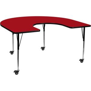Flash Furniture Wren Mobile 60”W x 66”L Horseshoe Oak Thermal Laminate Activity Table – Standard Height Adjustable Legs(Red)