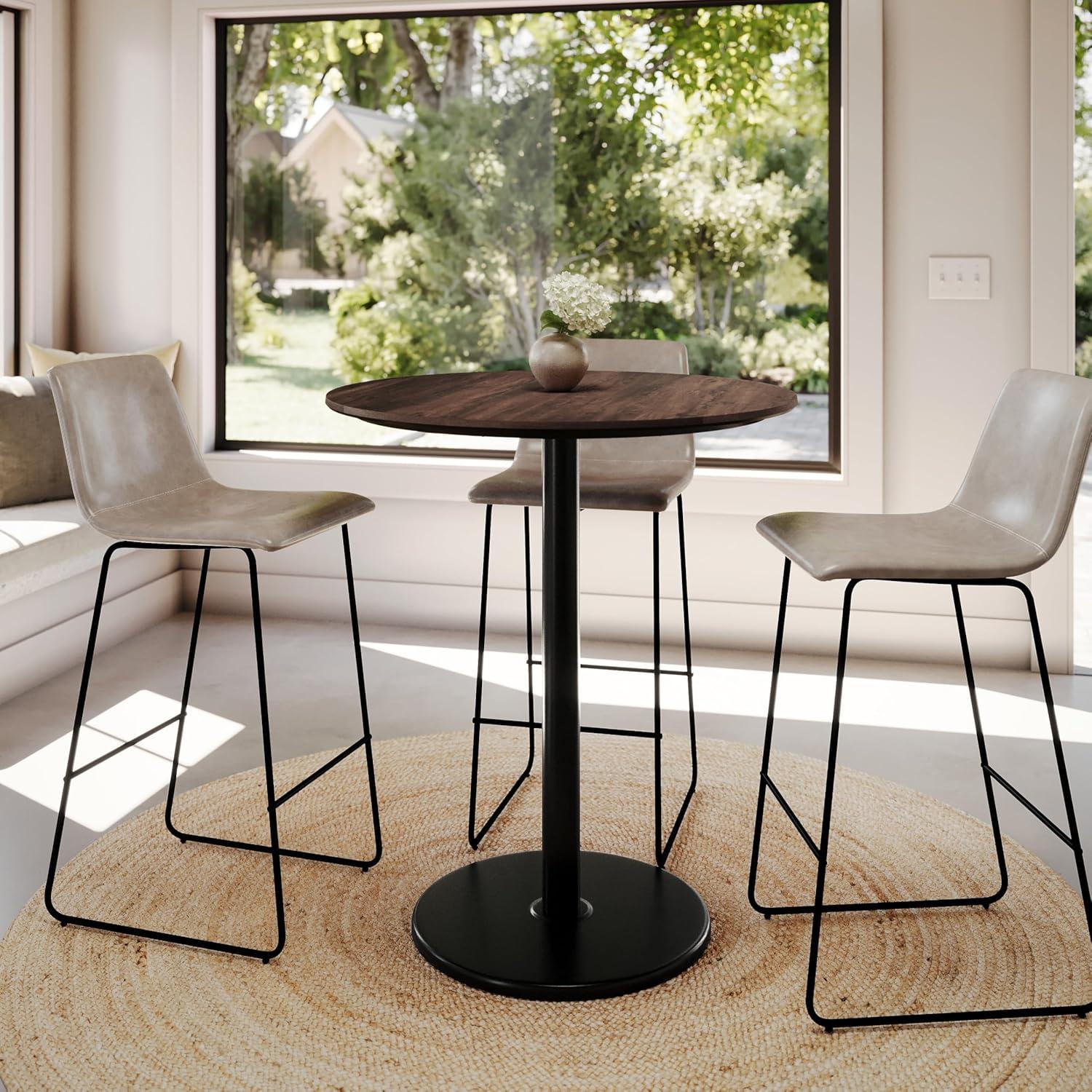 image:imageFlash Furniture Acadia 36 Round Indoor Gray Faux Concrete Tabletop with 24 Round Black Bar Height Base Seamless TopGuard HPL Top and EdgeDark BrownBlack Base