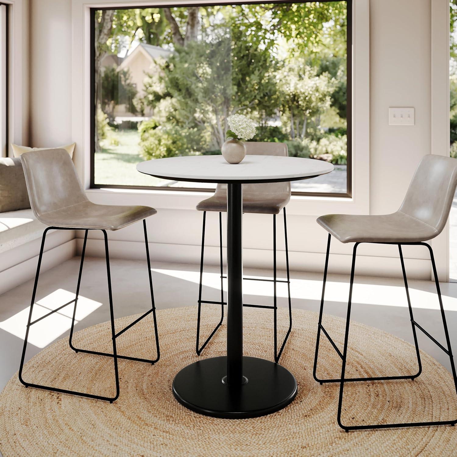 image:imageFlash Furniture Acadia 36 Round Indoor Gray Faux Concrete Tabletop with 24 Round Black Bar Height Base Seamless TopGuard HPL Top and EdgeWhite Faux MarbleBlack Base