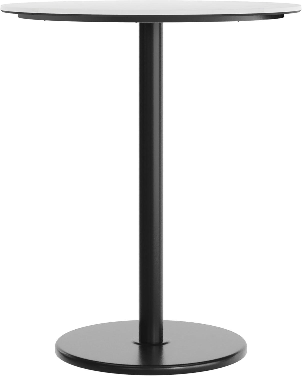 image:imageFlash Furniture Acadia 36 Round Indoor Gray Faux Concrete Tabletop with 24 Round Black Bar Height Base Seamless TopGuard HPL Top and EdgeWhite Faux MarbleBlack Base