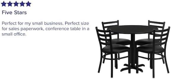 image:imageFlash Furniture Carlton 36 Round Mahogany Laminate Table Set with XBase and 4 Ladder Back Metal Chairs Burgundy Vinyl SeatBlack TopBlack Vinyl Seat