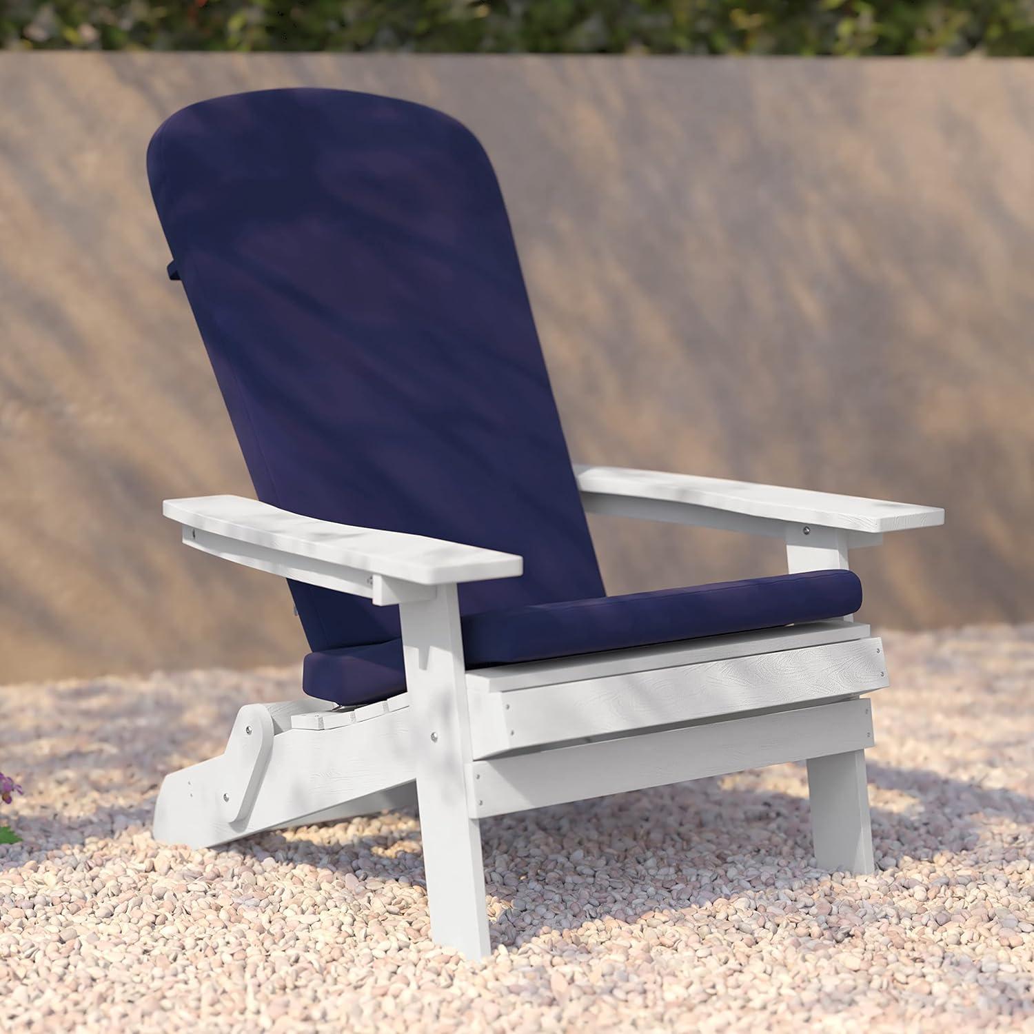 image:imageFlash Furniture Charlestown Folding Adirondack Chairs Poly Resin FrameAllWeather CushionsIndoorOutdoor Use Set of 2 WhiteTealWhiteBlue