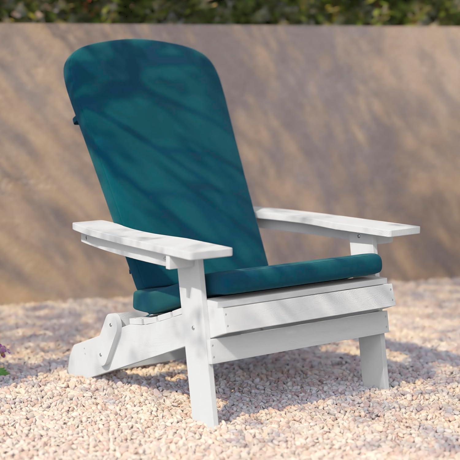 image:imageFlash Furniture Charlestown Folding Adirondack Chairs Poly Resin FrameAllWeather CushionsIndoorOutdoor Use Set of 2 WhiteTealWhiteTeal