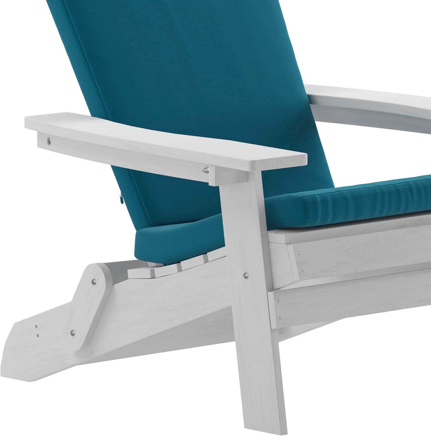 image:imageFlash Furniture Charlestown Folding Adirondack Chairs Poly Resin FrameAllWeather CushionsIndoorOutdoor Use Set of 2 WhiteTealWhiteTeal