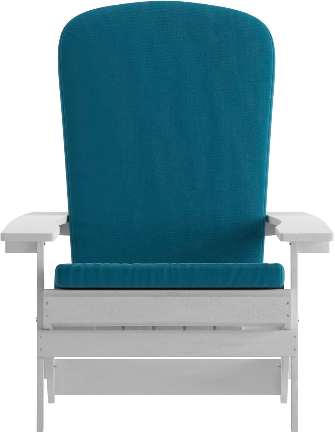 image:imageFlash Furniture Charlestown Folding Adirondack Chairs Poly Resin FrameAllWeather CushionsIndoorOutdoor Use Set of 2 WhiteTealWhiteTeal