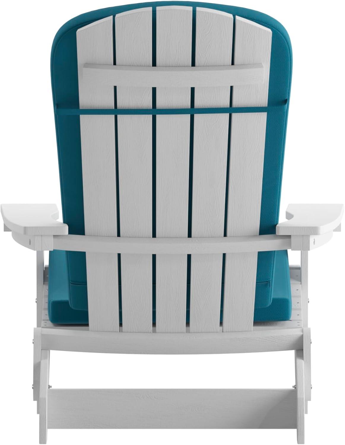 image:imageFlash Furniture Charlestown Folding Adirondack Chairs Poly Resin FrameAllWeather CushionsIndoorOutdoor Use Set of 2 WhiteTealWhiteTeal