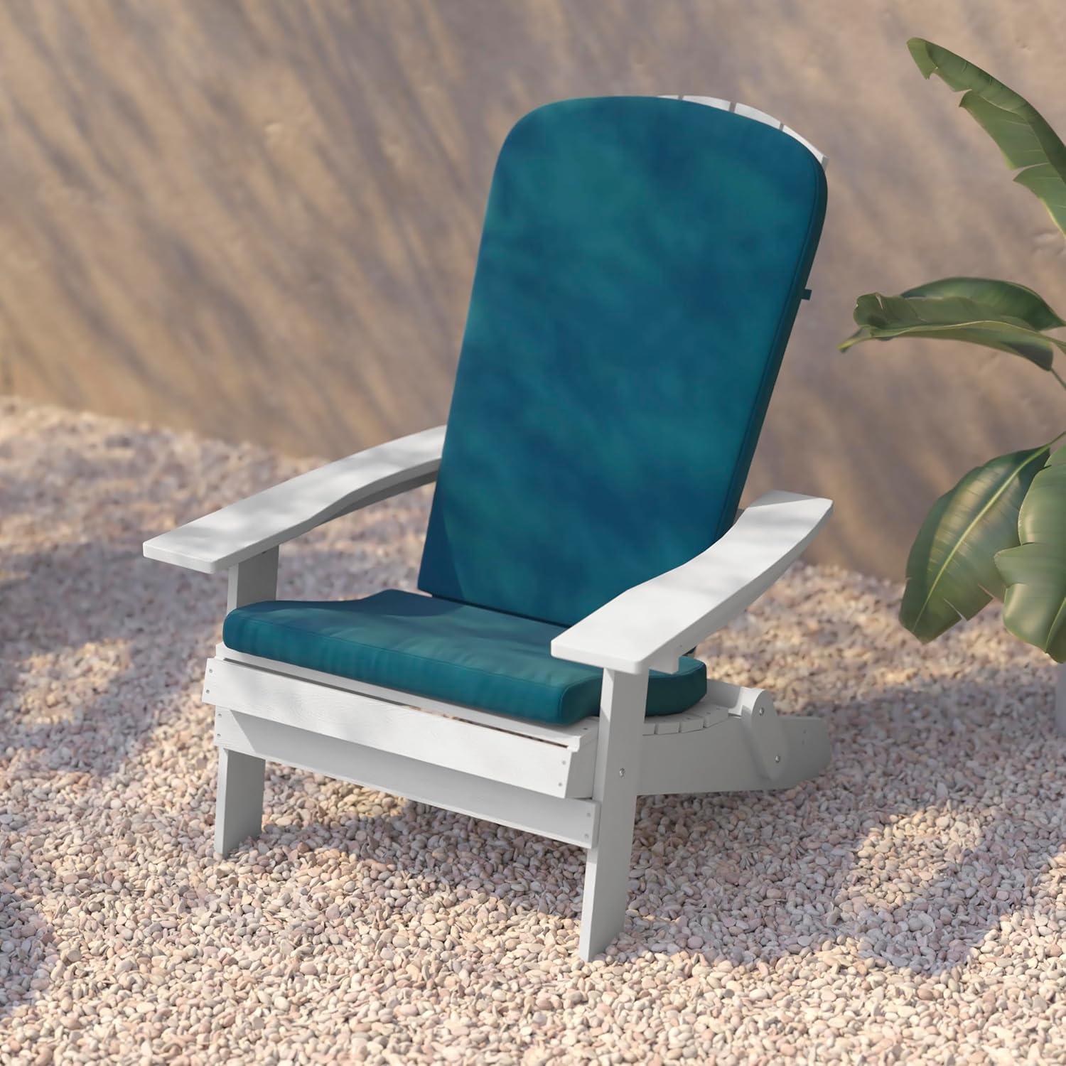 image:imageFlash Furniture Charlestown Folding Adirondack Chairs Poly Resin FrameAllWeather CushionsIndoorOutdoor Use Set of 2 WhiteTealWhiteTeal