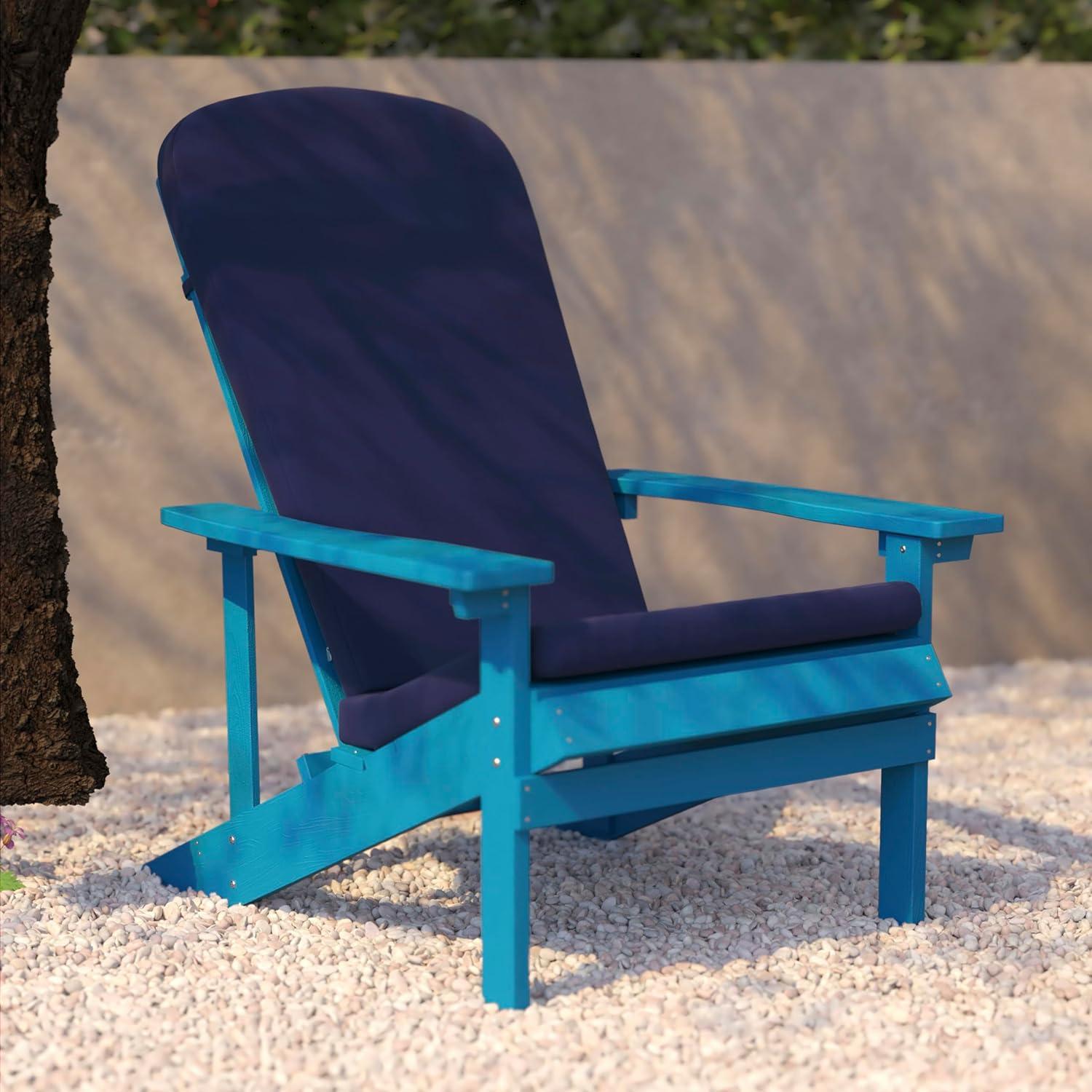 image:imageFlash Furniture Charlestown Set of 2 Adirondack Chairs with Cushions Slate Gray Poly Resin Frame Cream AllWeather Cushions IndoorOutdoor UseBlue