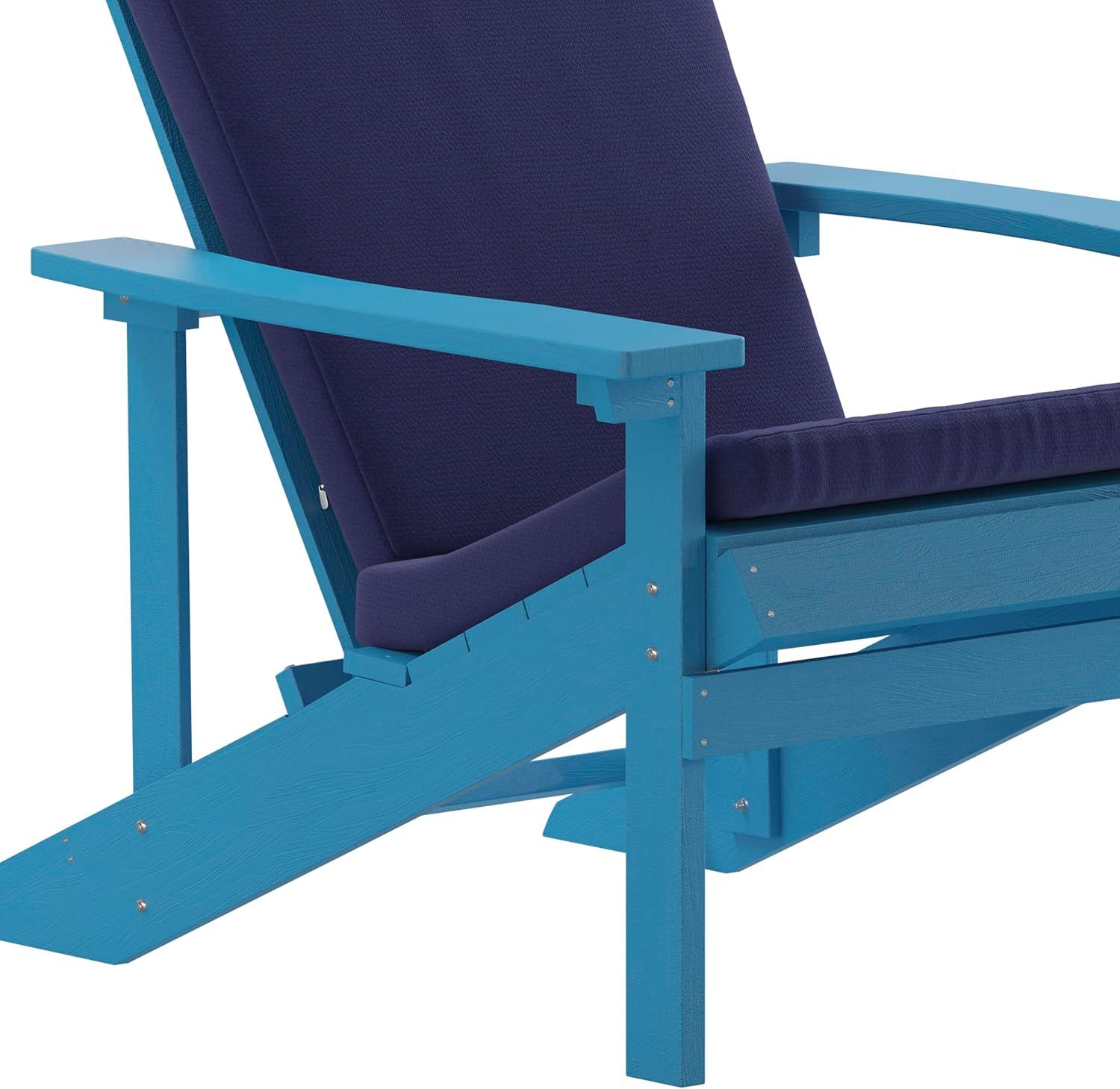 image:imageFlash Furniture Charlestown Set of 2 Adirondack Chairs with Cushions Slate Gray Poly Resin Frame Cream AllWeather Cushions IndoorOutdoor UseBlue