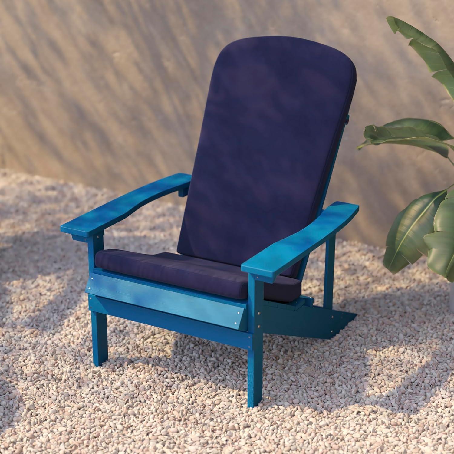 image:imageFlash Furniture Charlestown Set of 2 Adirondack Chairs with Cushions Slate Gray Poly Resin Frame Cream AllWeather Cushions IndoorOutdoor UseBlue