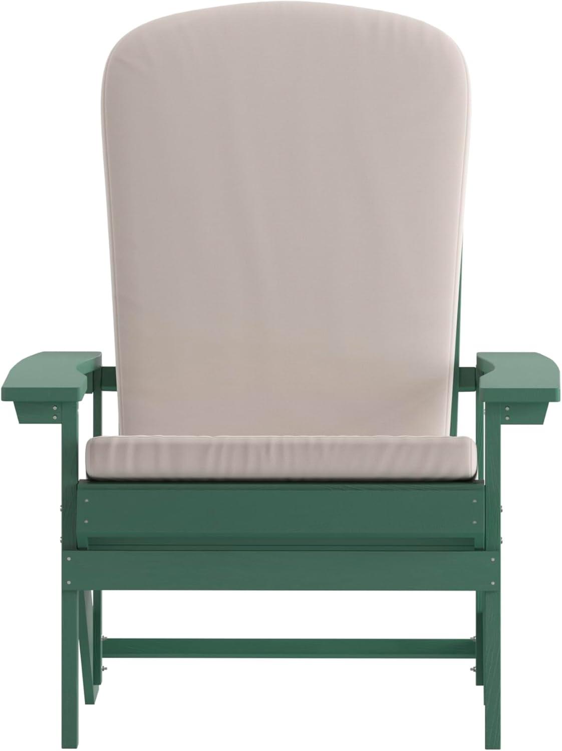 image:imageFlash Furniture Charlestown Set of 2 Adirondack Chairs with Cushions Slate Gray Poly Resin Frame Cream AllWeather Cushions IndoorOutdoor UseGreenCream
