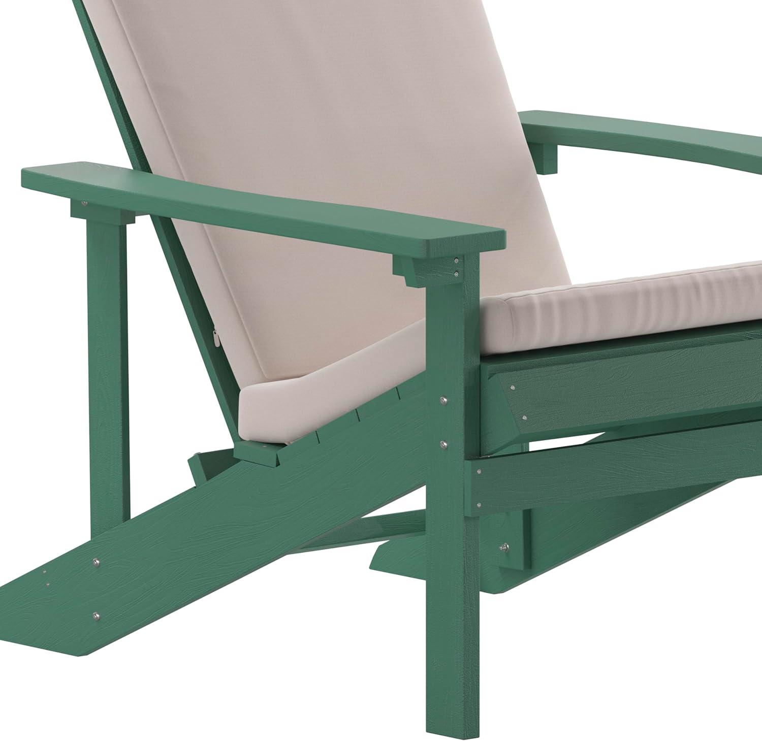 image:imageFlash Furniture Charlestown Set of 2 Adirondack Chairs with Cushions Slate Gray Poly Resin Frame Cream AllWeather Cushions IndoorOutdoor UseGreenCream