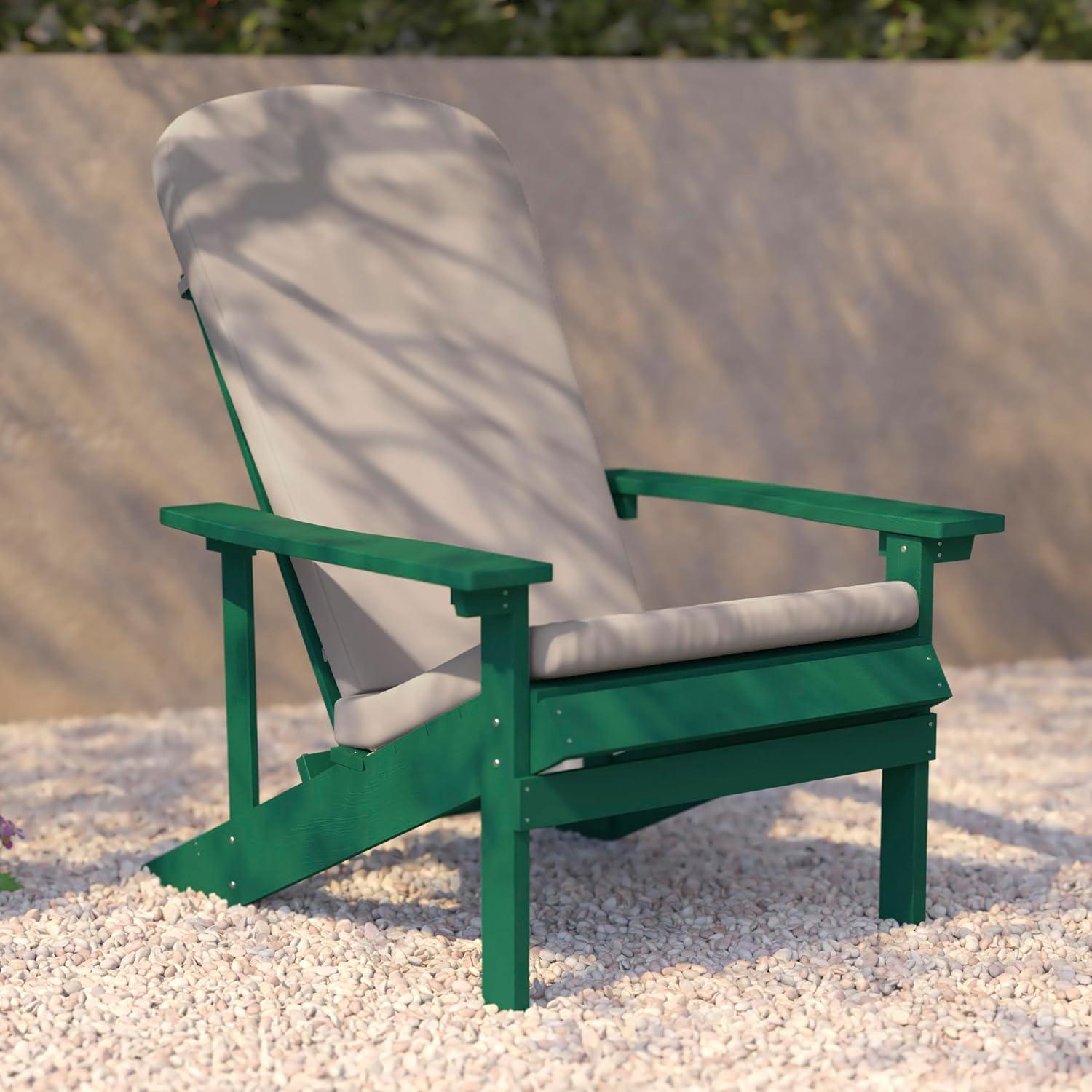 image:imageFlash Furniture Charlestown Set of 2 Adirondack Chairs with Cushions Slate Gray Poly Resin Frame Cream AllWeather Cushions IndoorOutdoor UseGreenCream