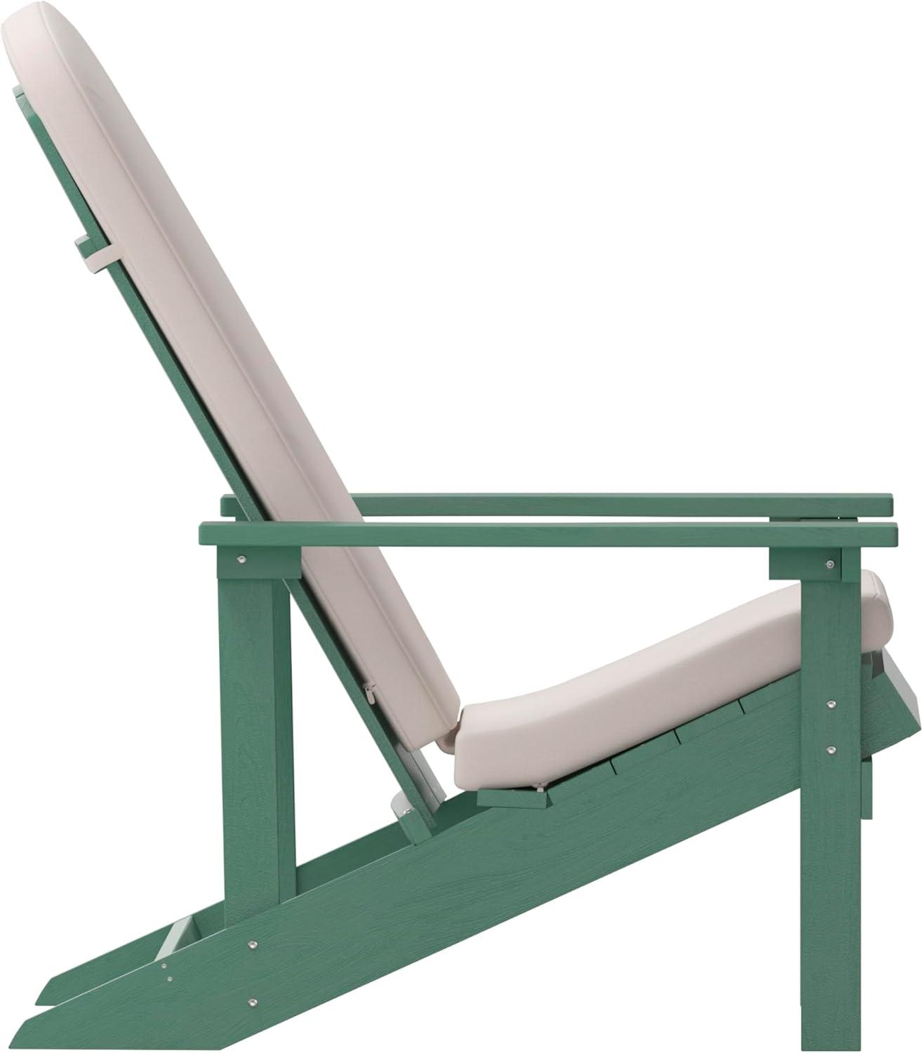 image:imageFlash Furniture Charlestown Set of 2 Adirondack Chairs with Cushions Slate Gray Poly Resin Frame Cream AllWeather Cushions IndoorOutdoor UseGreenCream