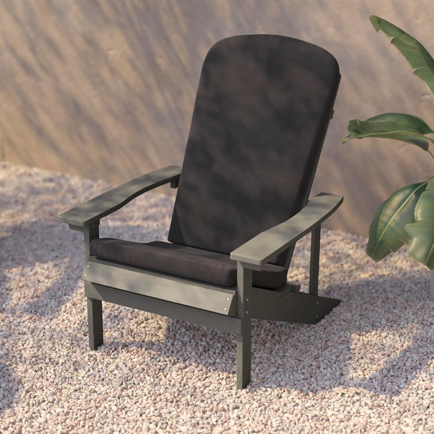 image:imageFlash Furniture Charlestown Set of 2 Adirondack Chairs with Cushions Slate Gray Poly Resin Frame Cream AllWeather Cushions IndoorOutdoor UseGrey