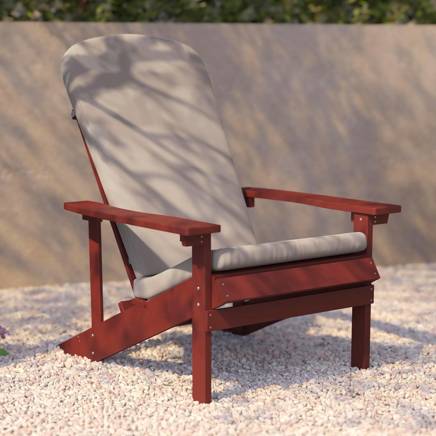 image:imageFlash Furniture Charlestown Set of 2 Adirondack Chairs with Cushions Slate Gray Poly Resin Frame Cream AllWeather Cushions IndoorOutdoor UseRedCream