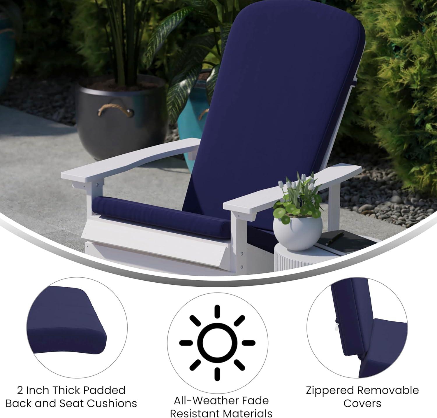 image:imageFlash Furniture Charlestown Set of 2 Adirondack Chairs with Cushions Slate Gray Poly Resin Frame Cream AllWeather Cushions IndoorOutdoor UseTeakBlue