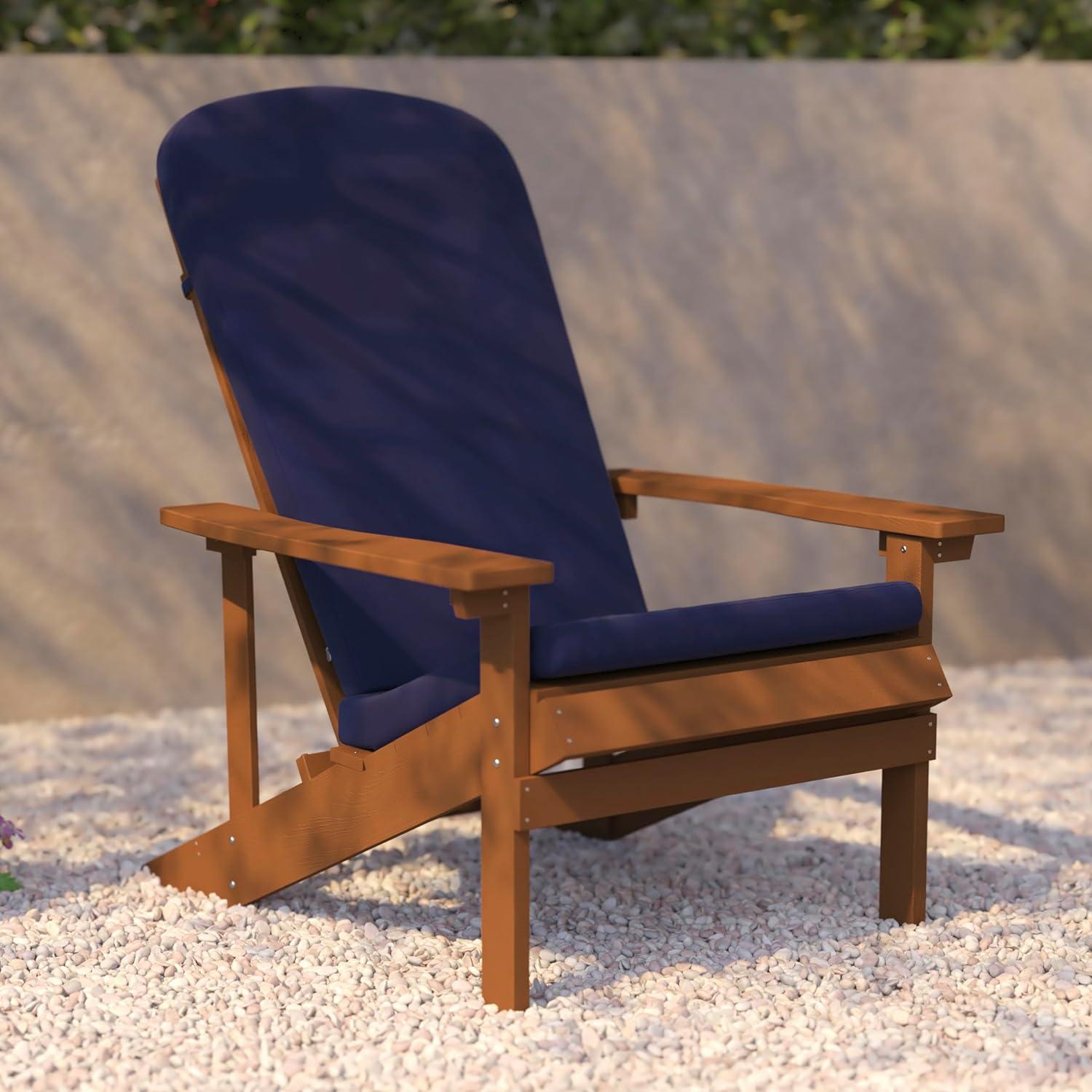 image:imageFlash Furniture Charlestown Set of 2 Adirondack Chairs with Cushions Slate Gray Poly Resin Frame Cream AllWeather Cushions IndoorOutdoor UseTeakBlue