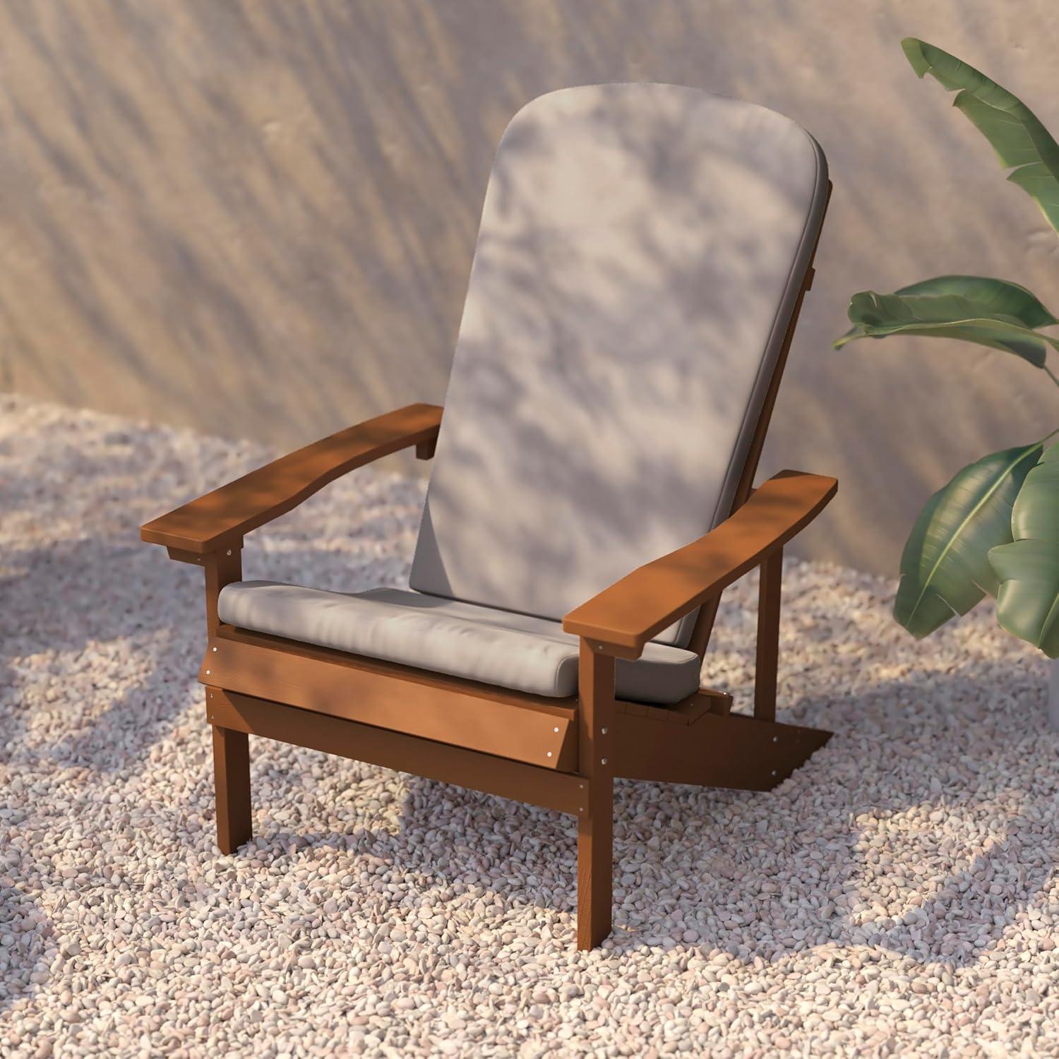 image:imageFlash Furniture Charlestown Set of 2 Adirondack Chairs with Cushions Slate Gray Poly Resin Frame Cream AllWeather Cushions IndoorOutdoor UseTeakCream