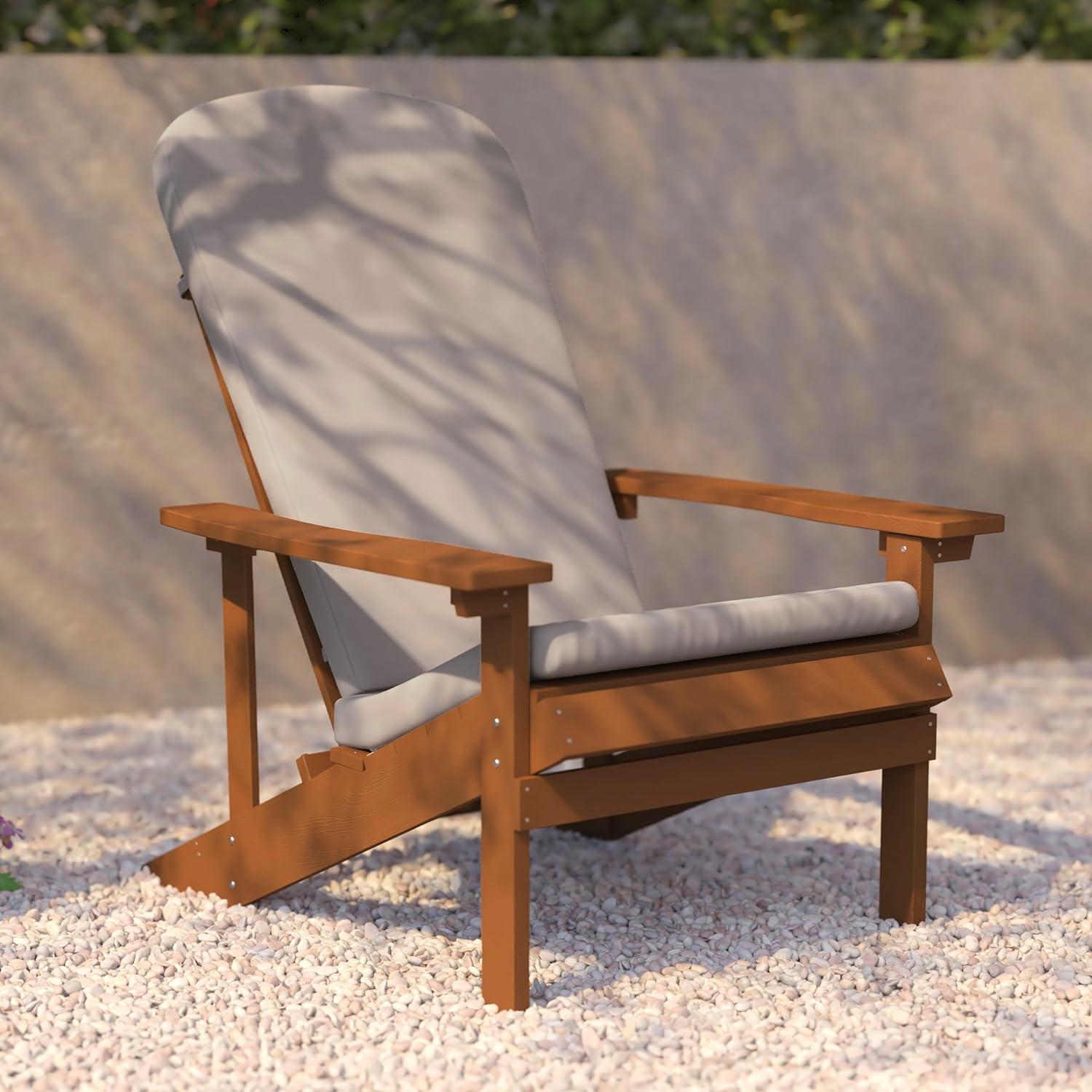image:imageFlash Furniture Charlestown Set of 2 Adirondack Chairs with Cushions Slate Gray Poly Resin Frame Cream AllWeather Cushions IndoorOutdoor UseTeakCream