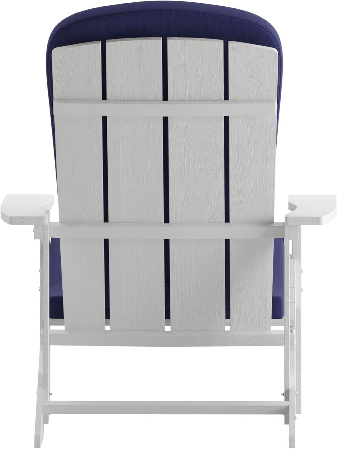image:imageFlash Furniture Charlestown Set of 2 Adirondack Chairs with Cushions Slate Gray Poly Resin Frame Cream AllWeather Cushions IndoorOutdoor UseWhiteBlue