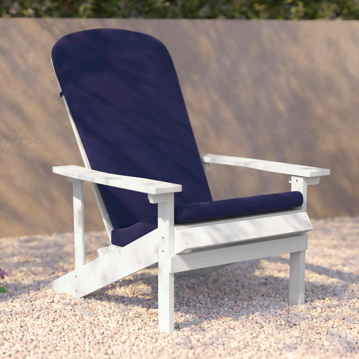 image:imageFlash Furniture Charlestown Set of 2 Adirondack Chairs with Cushions Slate Gray Poly Resin Frame Cream AllWeather Cushions IndoorOutdoor UseWhiteBlue