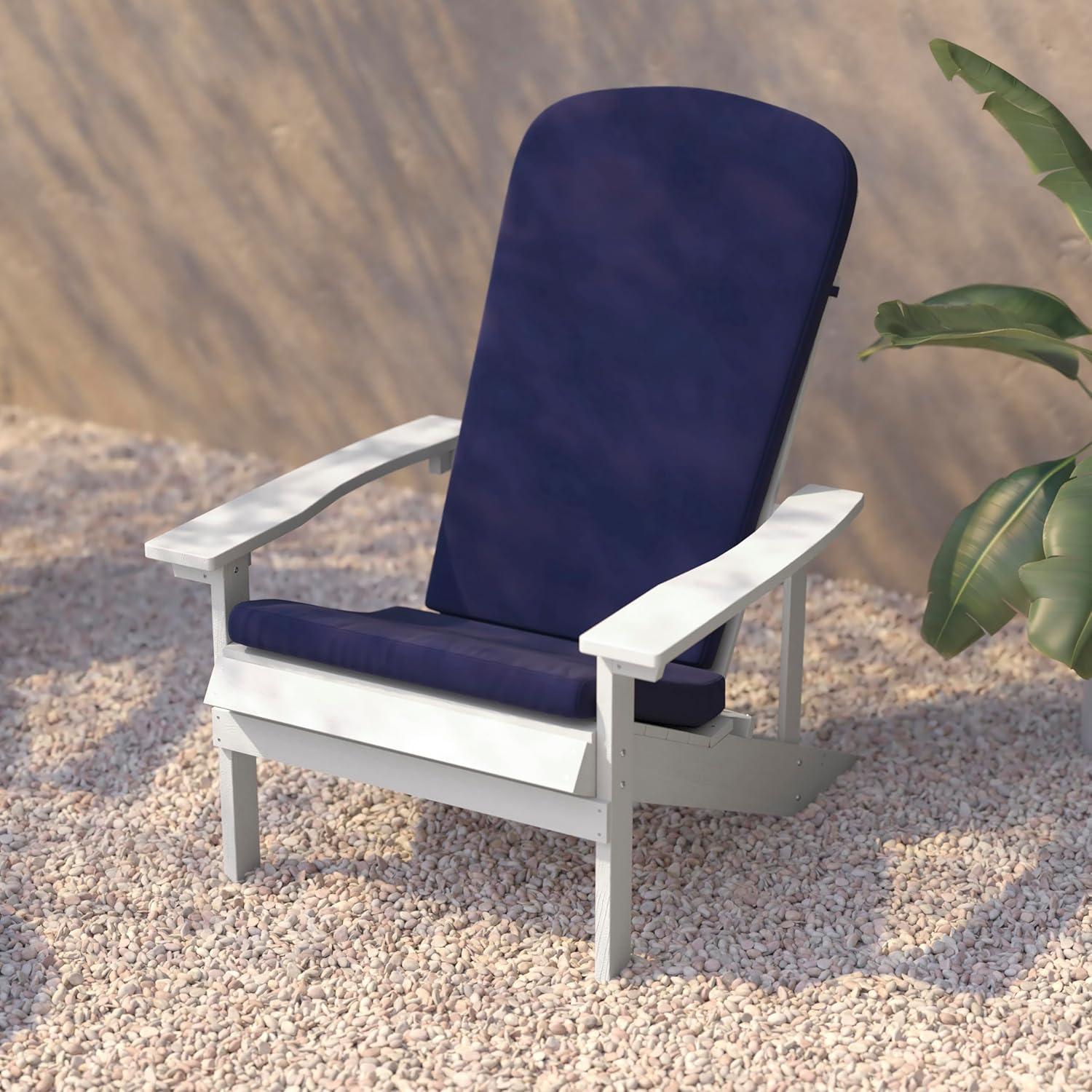 image:imageFlash Furniture Charlestown Set of 2 Adirondack Chairs with Cushions Slate Gray Poly Resin Frame Cream AllWeather Cushions IndoorOutdoor UseWhiteBlue