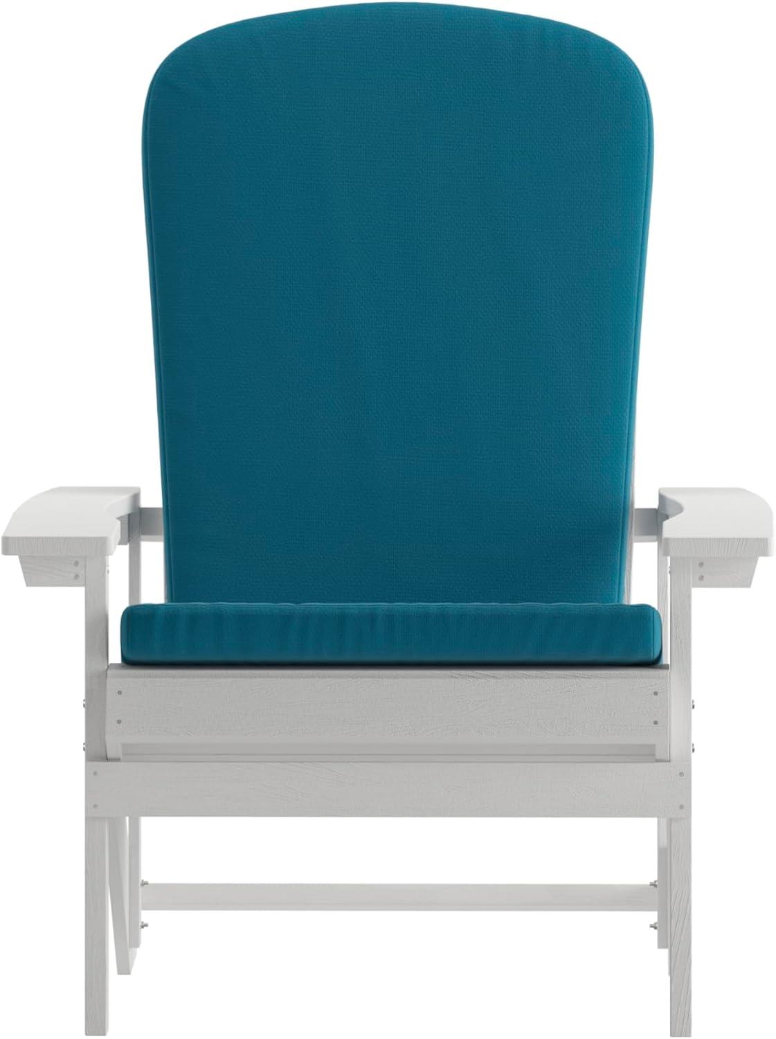 image:imageFlash Furniture Charlestown Set of 2 Adirondack Chairs with Cushions Slate Gray Poly Resin Frame Cream AllWeather Cushions IndoorOutdoor UseWhiteTeal