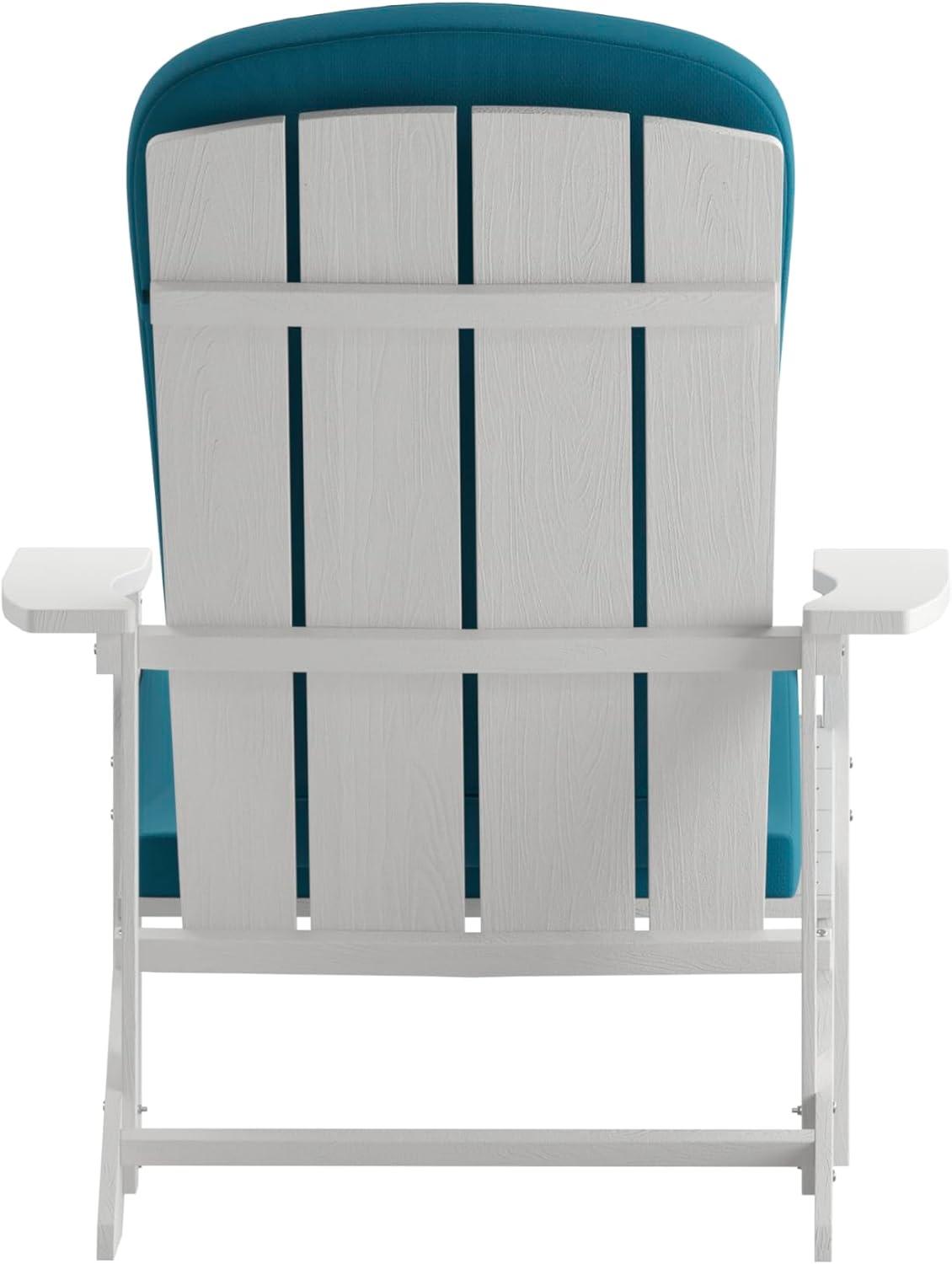 image:imageFlash Furniture Charlestown Set of 2 Adirondack Chairs with Cushions Slate Gray Poly Resin Frame Cream AllWeather Cushions IndoorOutdoor UseWhiteTeal