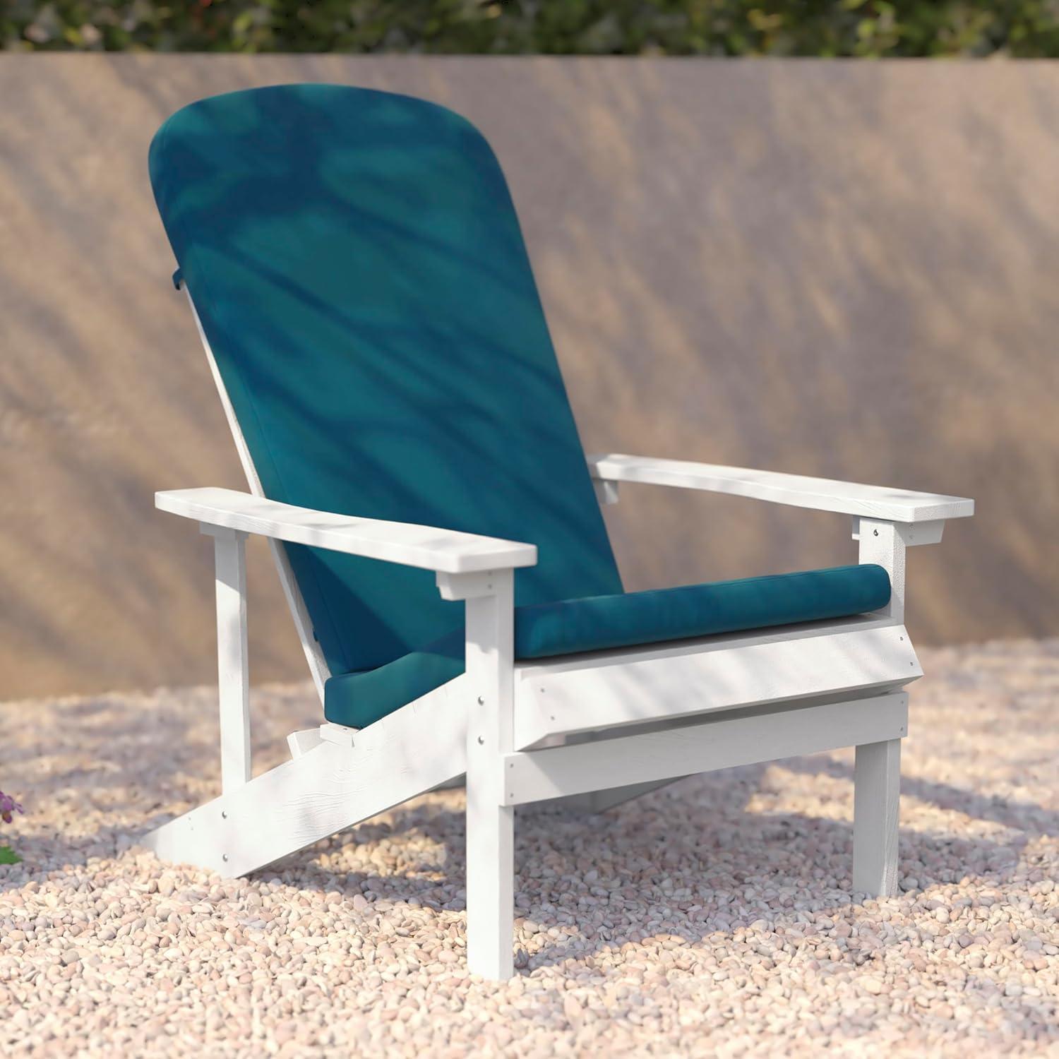 image:imageFlash Furniture Charlestown Set of 2 Adirondack Chairs with Cushions Slate Gray Poly Resin Frame Cream AllWeather Cushions IndoorOutdoor UseWhiteTeal