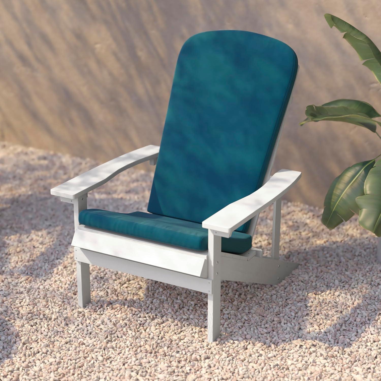 image:imageFlash Furniture Charlestown Set of 2 Adirondack Chairs with Cushions Slate Gray Poly Resin Frame Cream AllWeather Cushions IndoorOutdoor UseWhiteTeal
