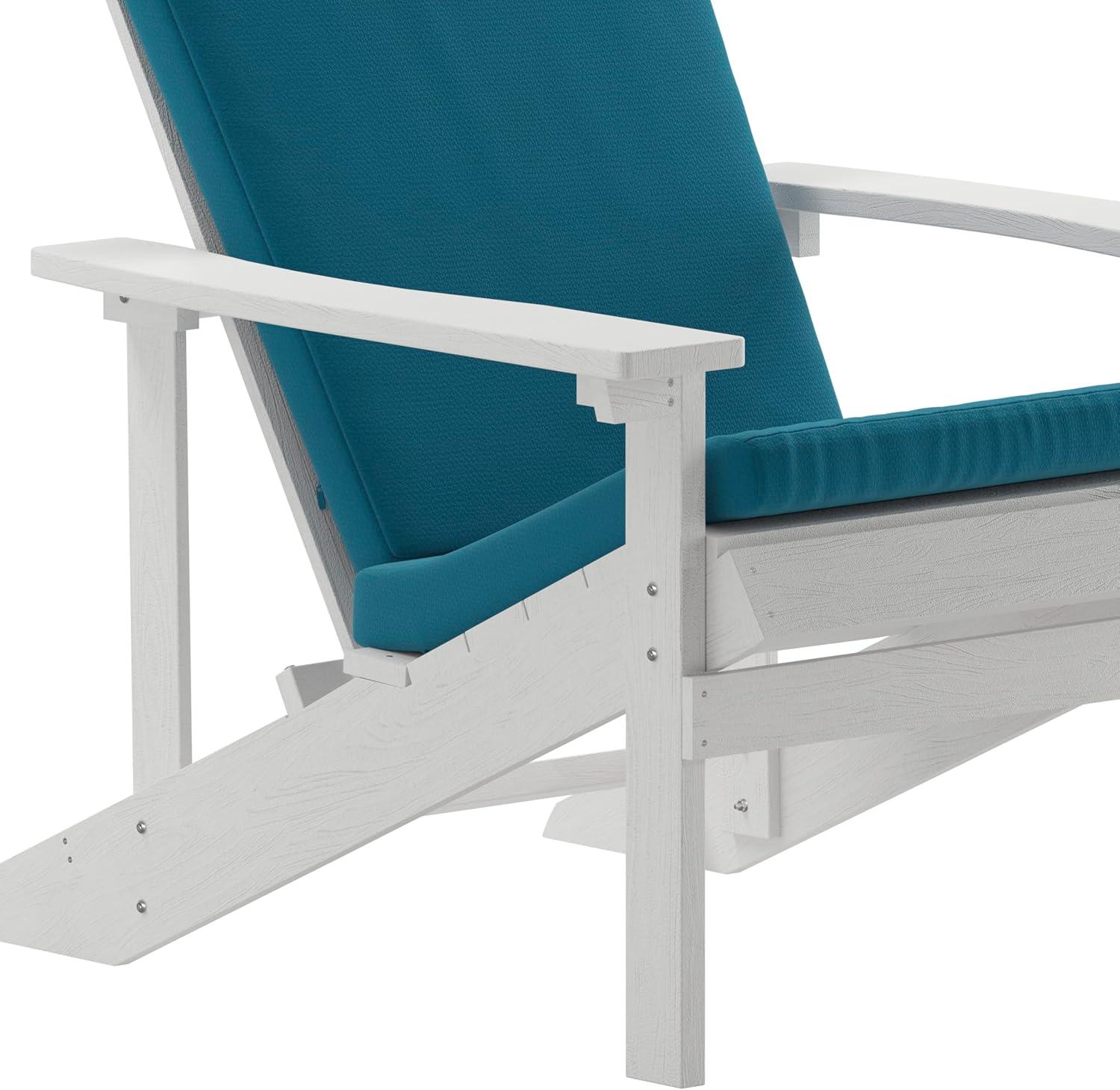 image:imageFlash Furniture Charlestown Set of 2 Adirondack Chairs with Cushions Slate Gray Poly Resin Frame Cream AllWeather Cushions IndoorOutdoor UseWhiteTeal