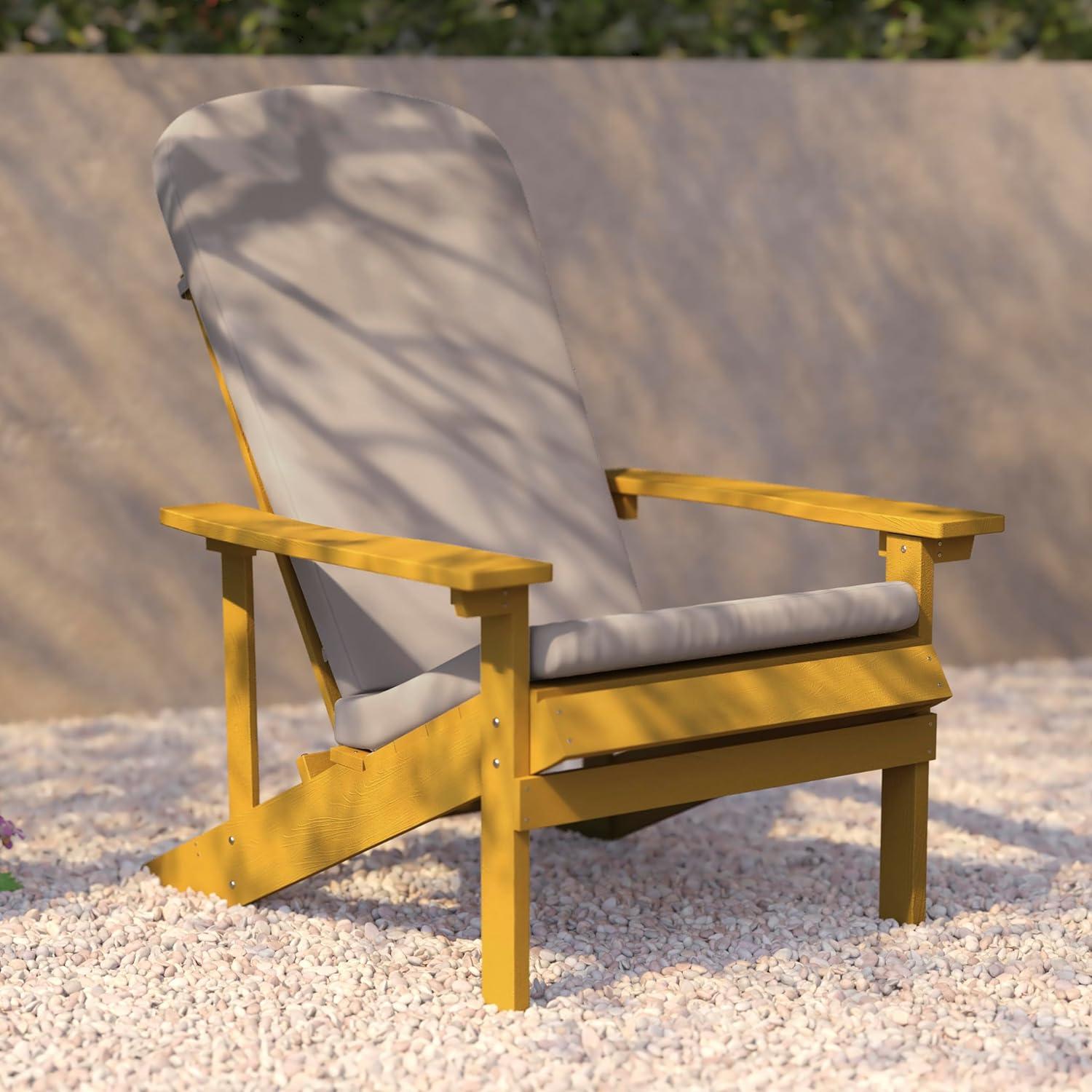image:imageFlash Furniture Charlestown Set of 2 Adirondack Chairs with Cushions Slate Gray Poly Resin Frame Cream AllWeather Cushions IndoorOutdoor UseYellowCream