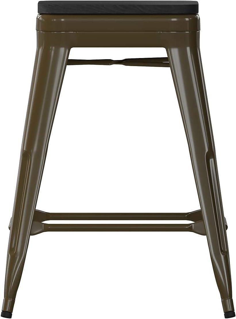 image:imageFlash Furniture Cierra 4 Pack Commercial Indoor Counter Height Stools Gunmetal Galvanized Steel Frame Black AllWeather Poly Resin Seat 24 High Backless